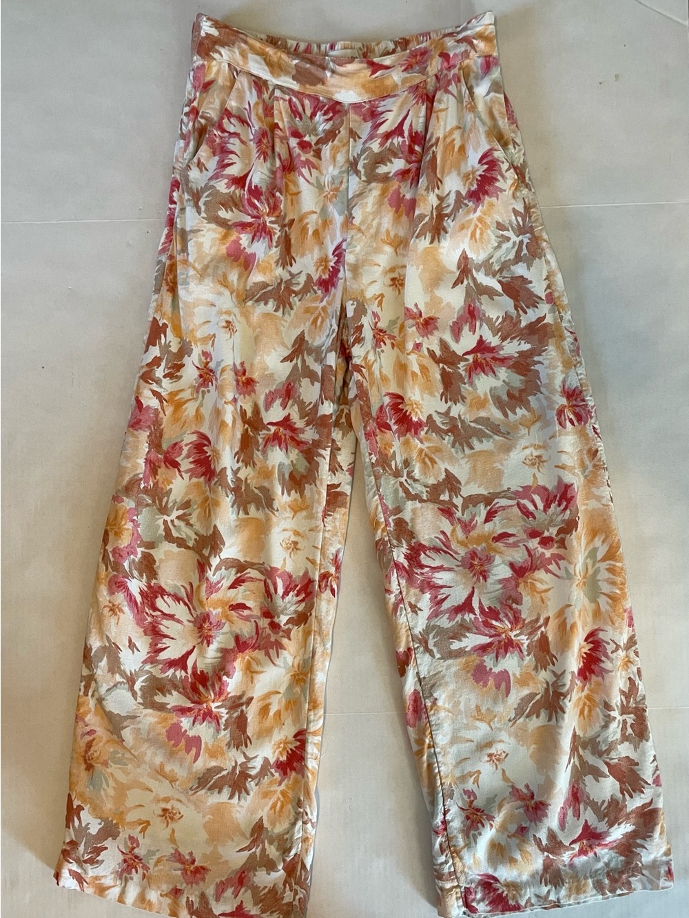 Abercrombie & Fitch Floral Linen Blend Wide Leg Pull On Pants Size M